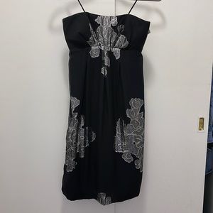 Nicole Miller Black Strapless Dress with Silver Floral Pattern